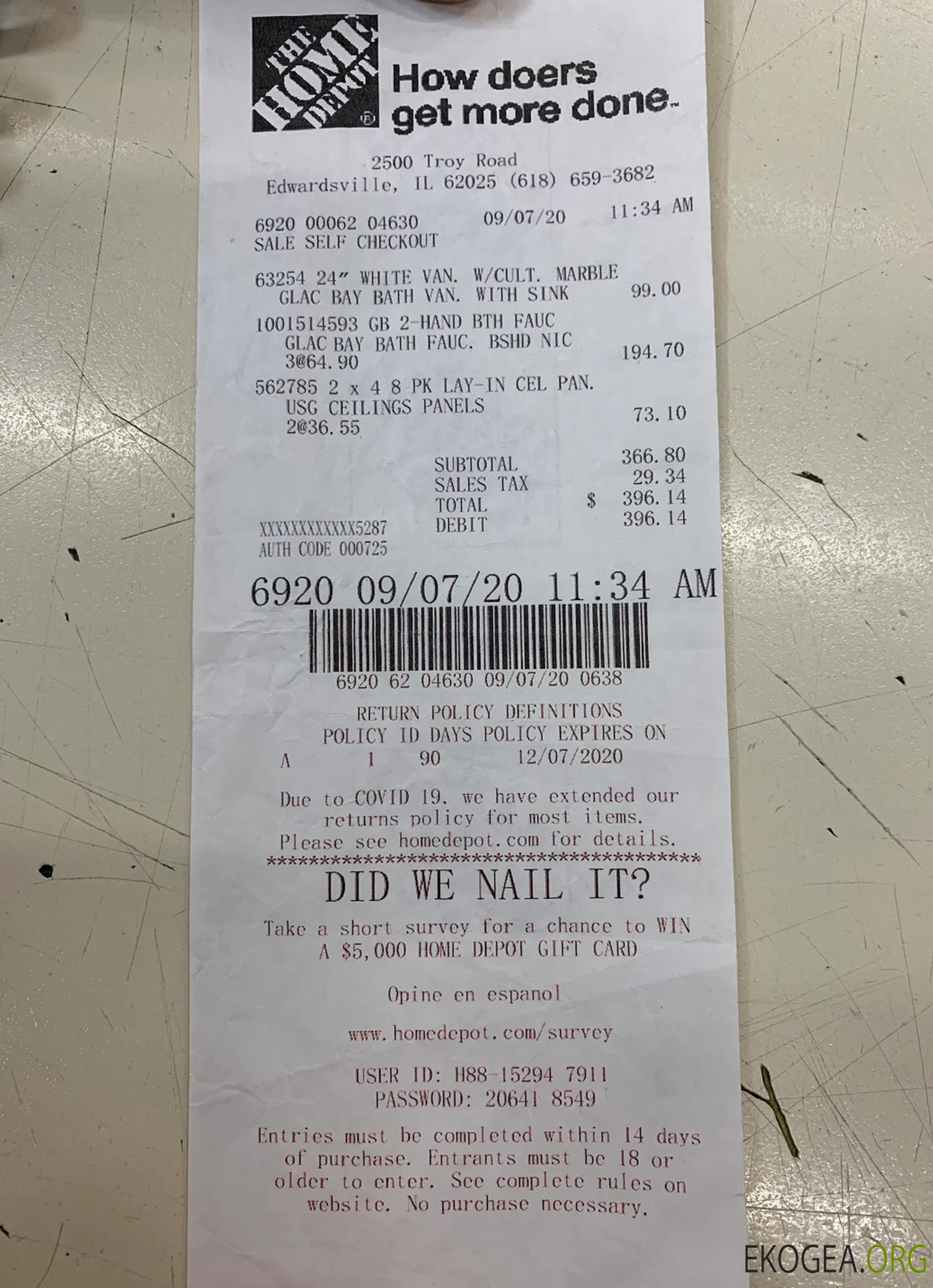 Le reçu du dépôt à domicile